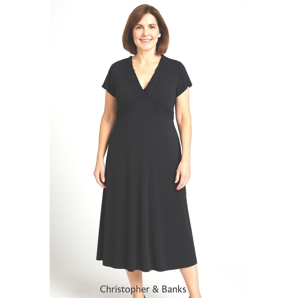 Christopher & Banks Black Ruffle V-Neck Empire Waist Dress Size M New with Tag